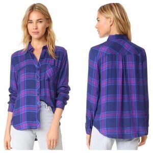 Rails Womens Taitum Navy Ultraviolet Plaid Oversized Button Shirt XS Blue AN EXC